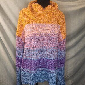 90's Women Sweater Cowl Neck Multicolor Sz L Tribal Jeans Cozy Hygge Marled
